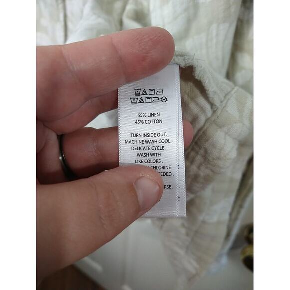 Tahari Linen Blend White Brown Open Long Sleeve Leaf Print Pocket Blazer Size L - Picture 6 of 9